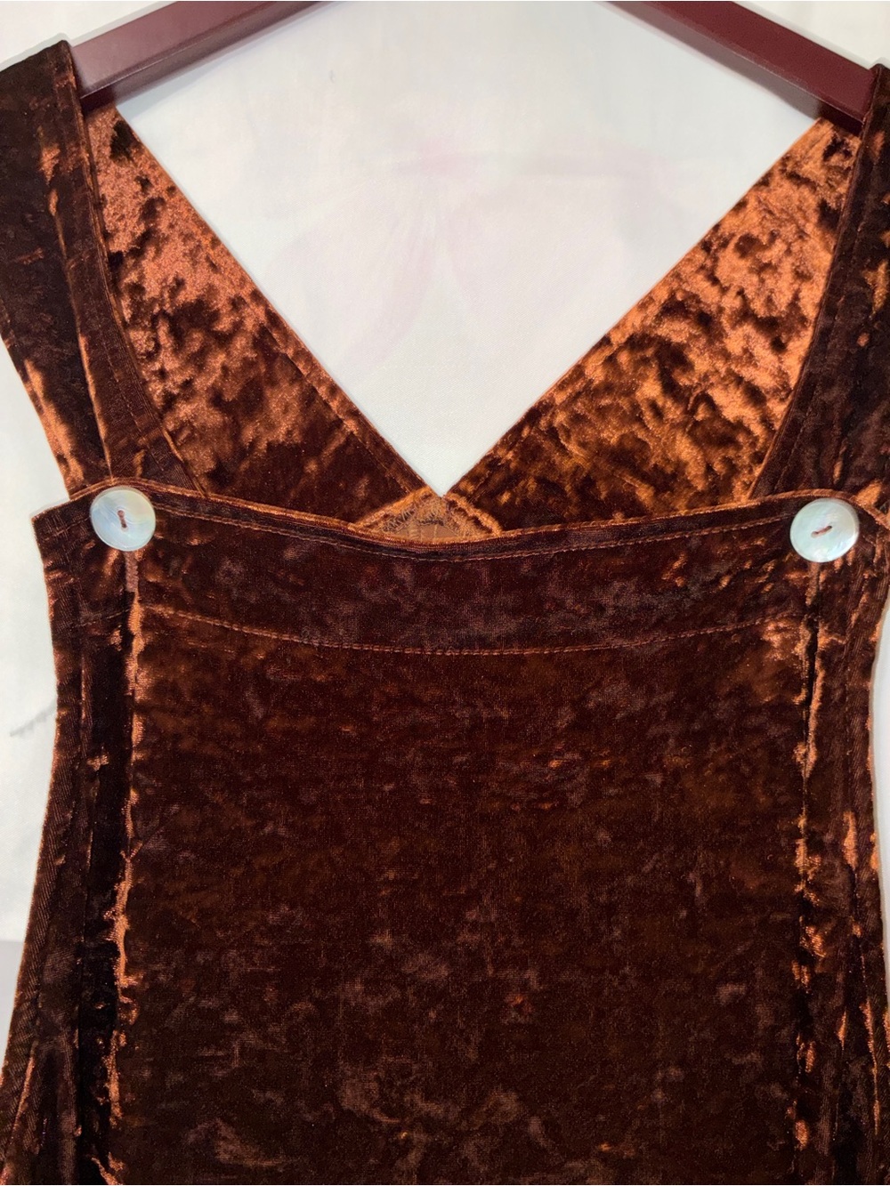 Vintage Moda International crushed brown velvet overall pinafore dress S brown